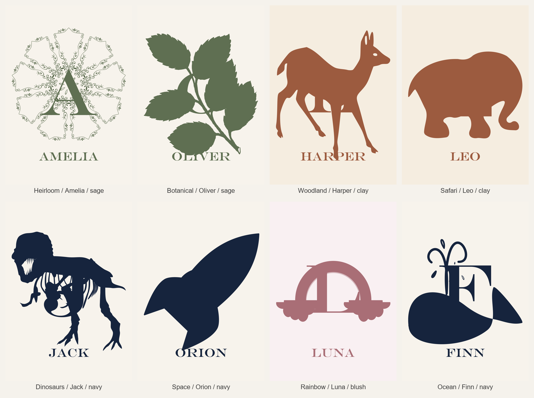A range of personalised name art designs